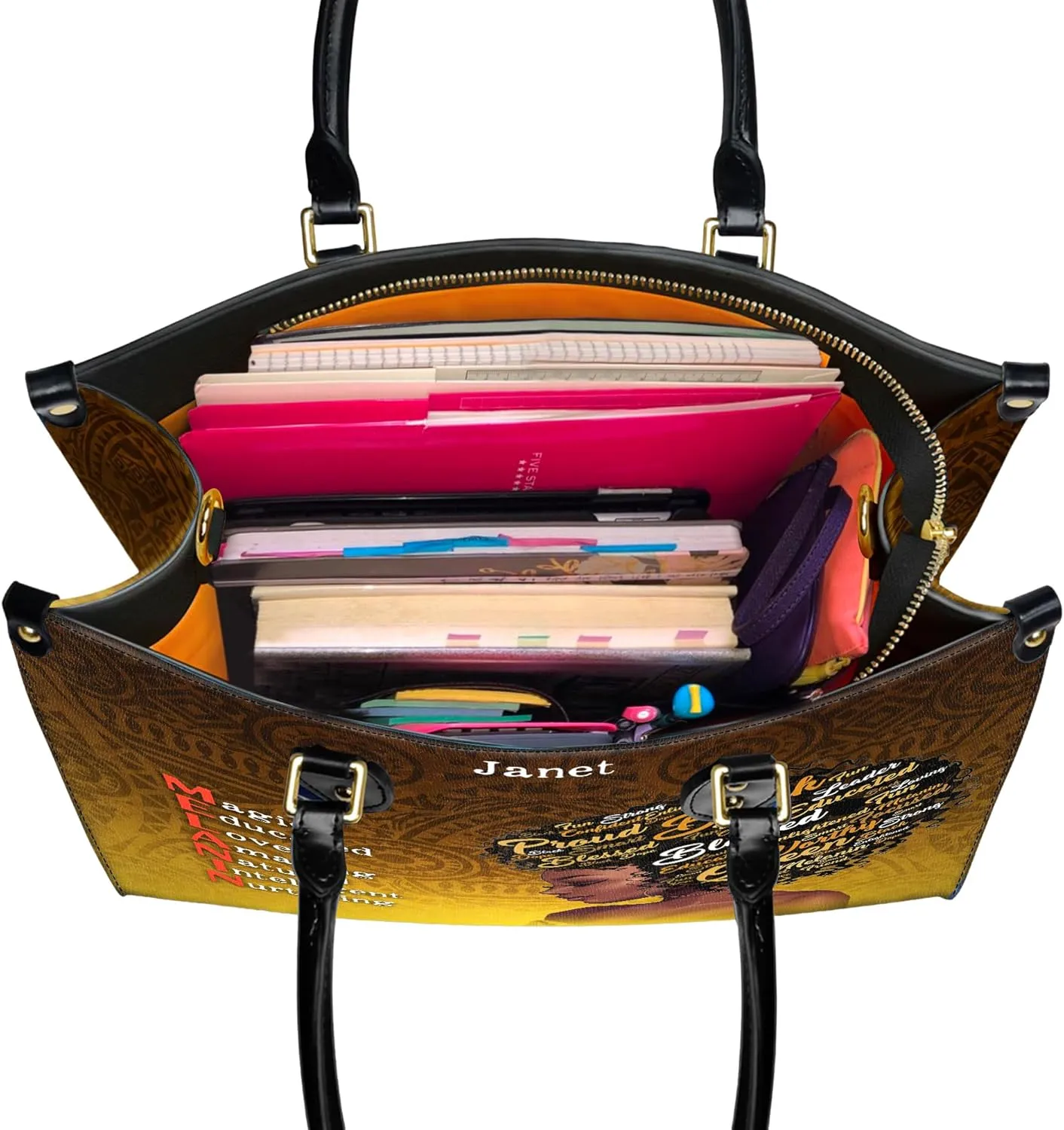 Personalized Black Queen Leather Bag, Gift for African American, Afro Black Girl, Mother's Day Gift