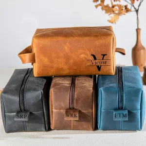 Personalized Hand Crafted Leather Toiletry Bag for Men, Shaving Bag for Men Travel Pouch, Engraved Monogrammed Leather Dopp Kit, Gift for Men, Father’s Day, Dad, Grandpa, Boyfriend, Groomsmen Gifts