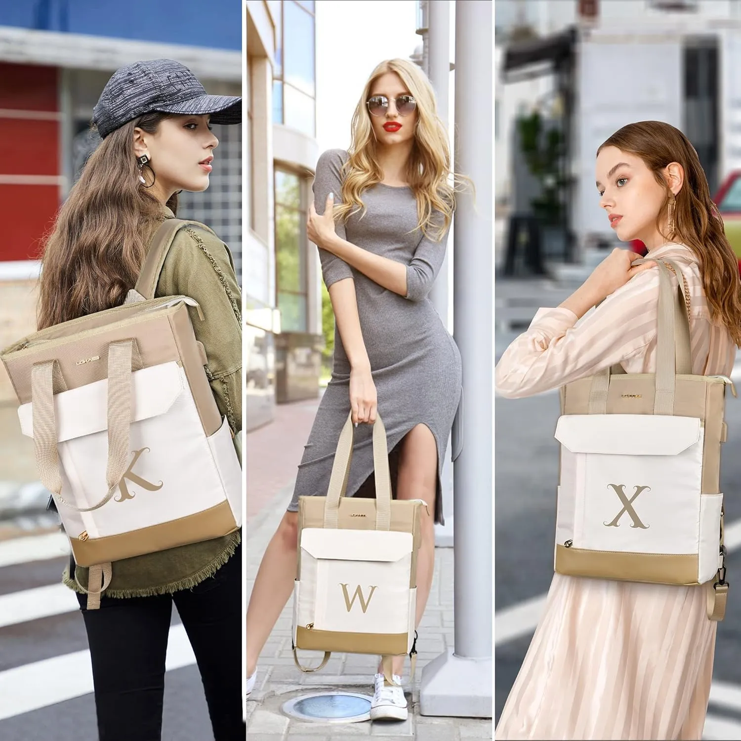 Personalized Initial Laptop Tote Bag Women-15.6" Backpack Purse with USB Port, 2023 Christmas Gift/Birthday Gifts for Women/Teen Girls/Coworker/Colleage, Waterproof Teacher Work Bag-Letter C