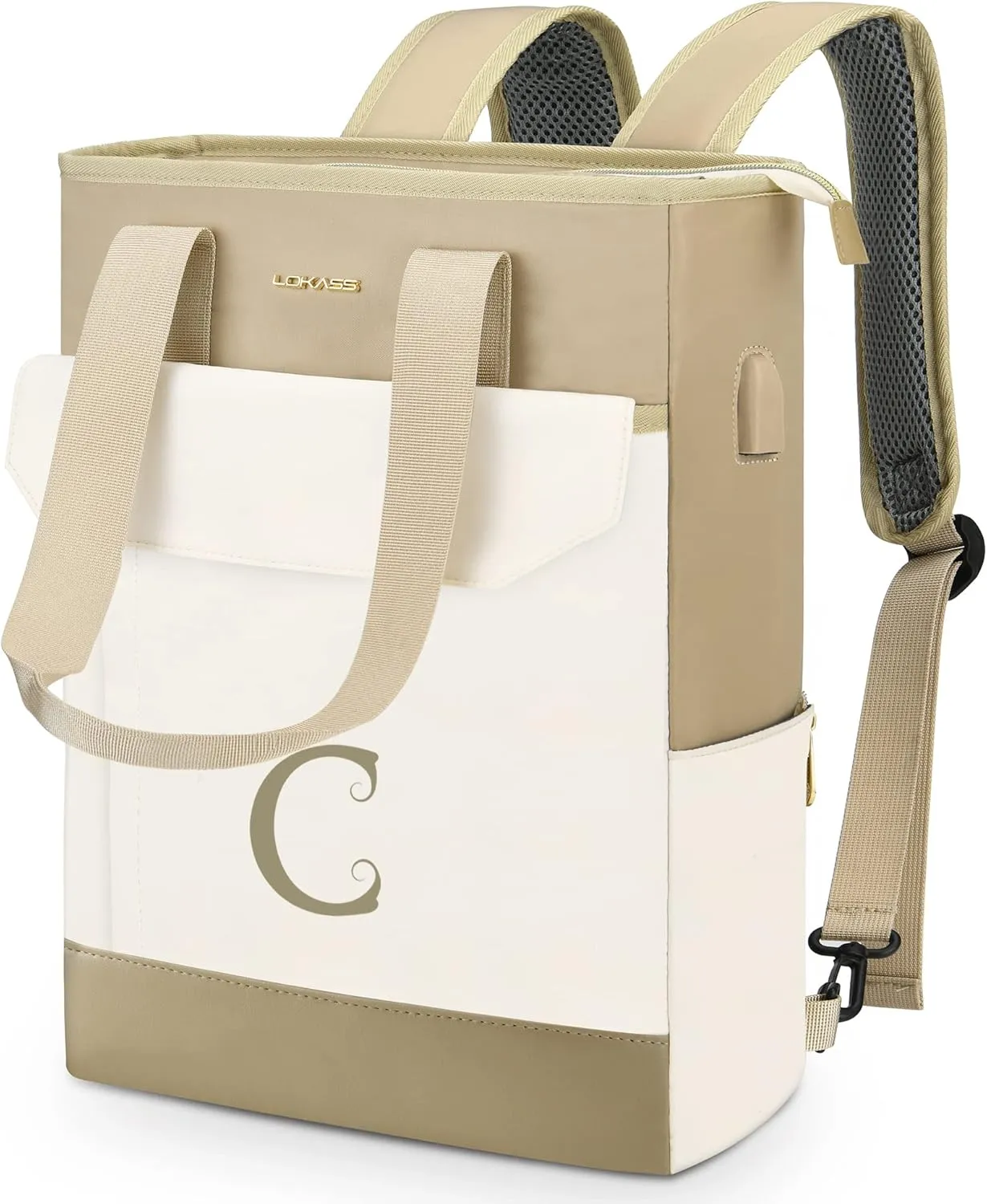 Personalized Initial Laptop Tote Bag Women-15.6" Backpack Purse with USB Port, 2023 Christmas Gift/Birthday Gifts for Women/Teen Girls/Coworker/Colleage, Waterproof Teacher Work Bag-Letter C