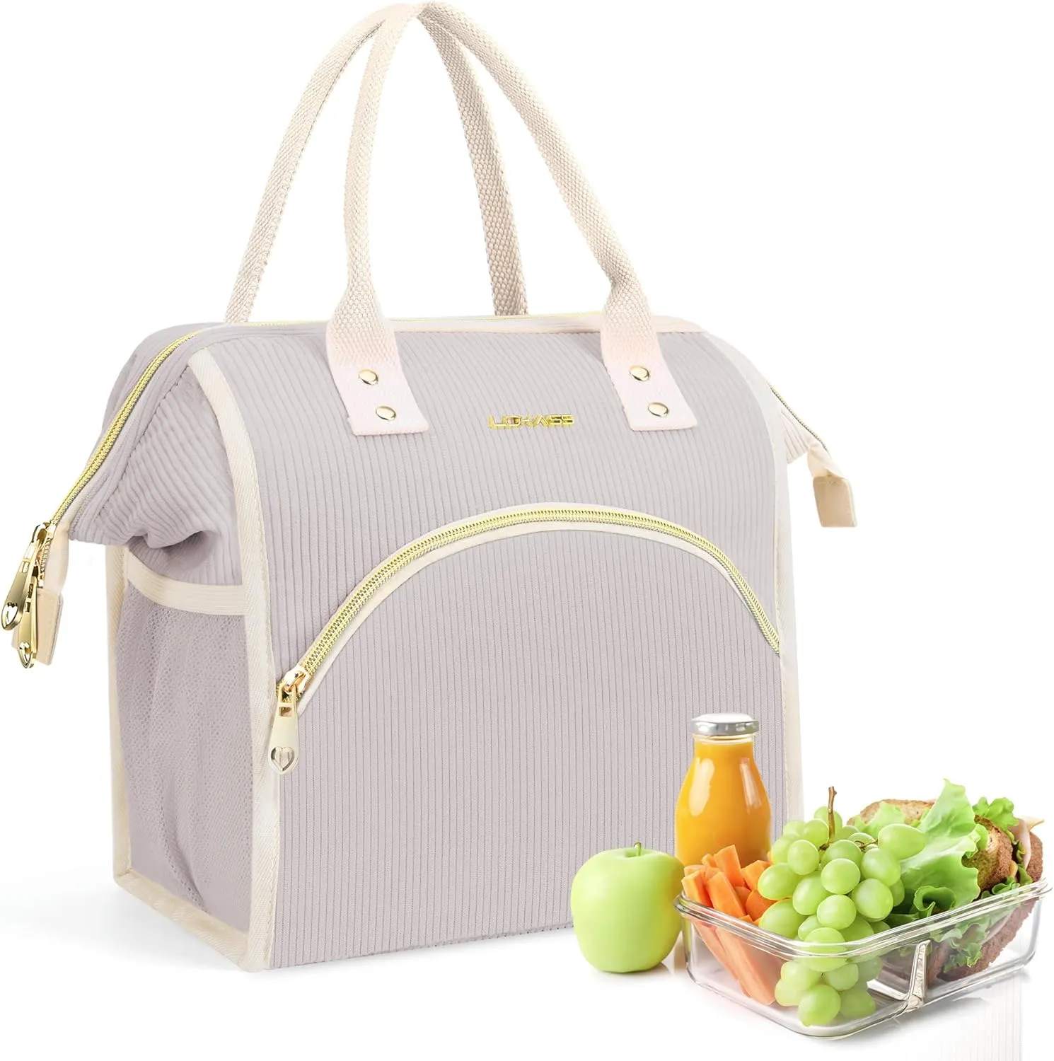 Personalized Lunch Bag for Women, Preppy Reusable Insulated Initials Lunch Box Gift for Friend Large Wide-Open Water Resistant Adult Cooler Tote Bag for Work, Travel, Picnic Grey