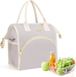 Personalized Lunch Bag for Women, Preppy Reusable Insulated Initials Lunch Box Gift for Friend Large Wide-Open Water Resistant Adult Cooler Tote Bag for Work, Travel, Picnic Grey