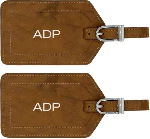 Personalized Monogrammed Leather Luggage Tags - 2 Pack