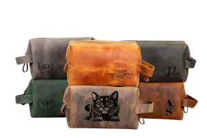 Personalized Toiletry Bag for Men - Genuine Leather - Monogrammed Travel Dopp Kit - Premium Quality Mens Travel Bag Toiletry - Groomsmen Gifts - Laser Engraving - Embossing (Vintage Brown)