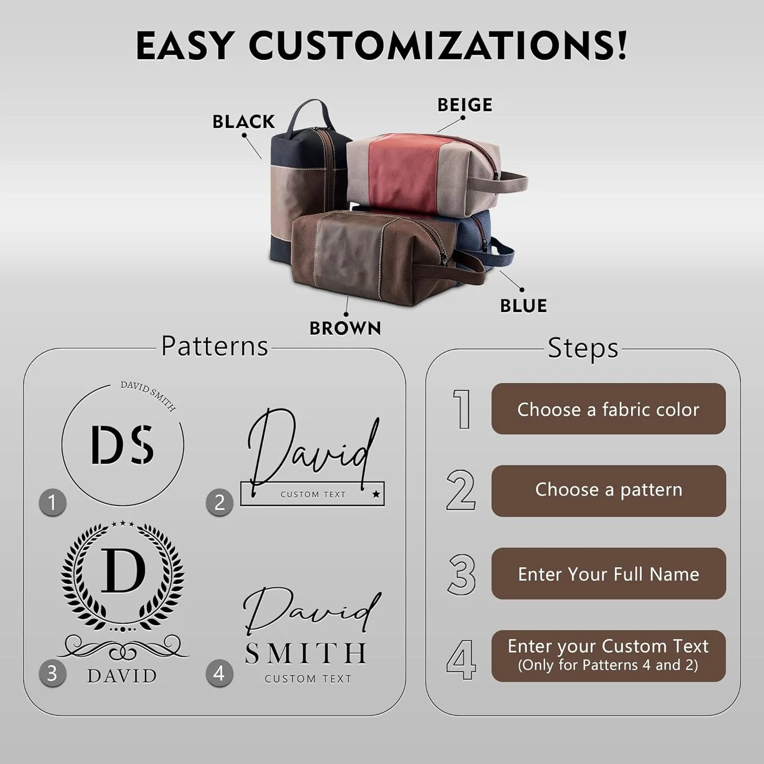 Personalized Toiletry Bag for Men - Leather Toiletry Bag for Men - Custom Toiletry Bag for Men - Mens Toiletry Travel Bag for Groomsmen Giveaway, Christmas, Birthday, Holiday Gifts (Single, Beige)