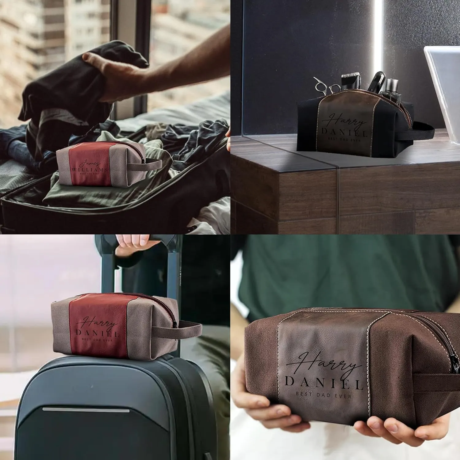 Personalized Toiletry Bag for Men - Leather Toiletry Bag for Men - Custom Toiletry Bag for Men - Mens Toiletry Travel Bag for Groomsmen Giveaway, Christmas, Birthday, Holiday Gifts (Single, Beige)