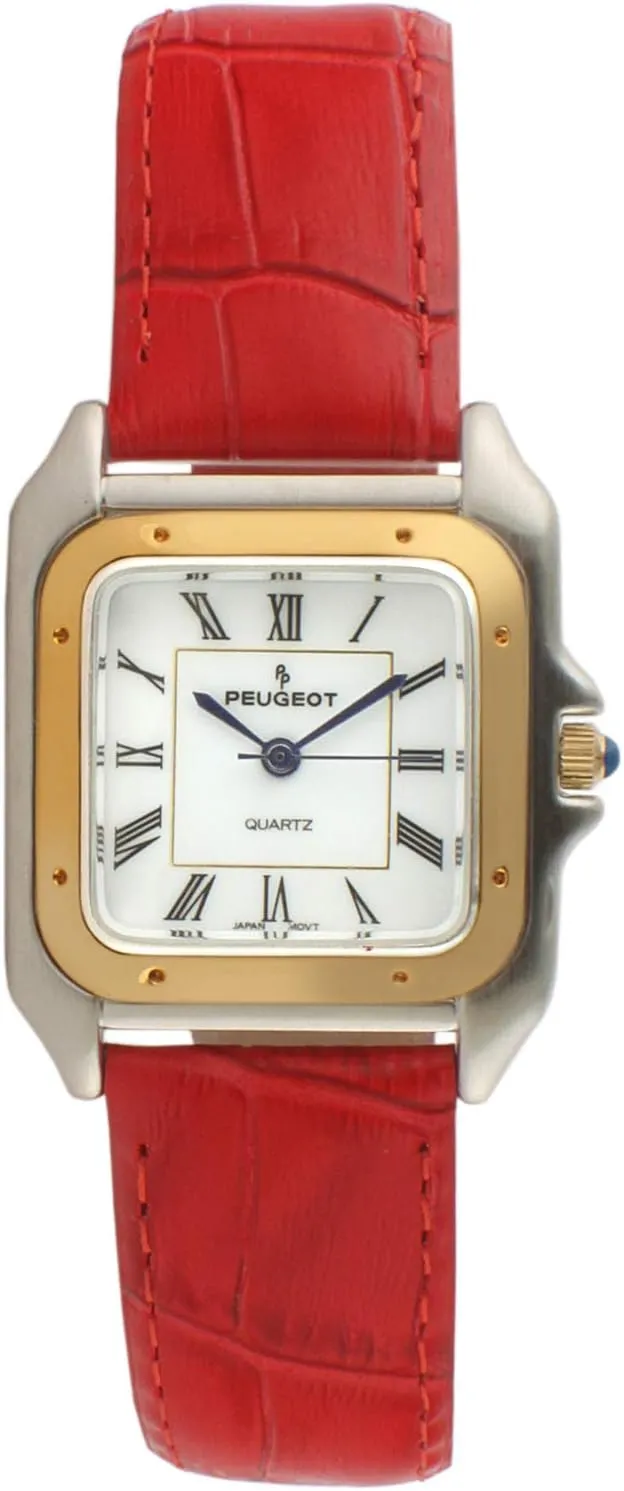 Peugeot Women Two-Tone Tank Shape Dress Watch with Designer Leather Wrist Band