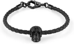 Philipp Plein Mens Black Plein Elite Crystal Calf Leather Bracelet