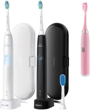 PHILIPS Sonicare ProtectiveClean 4300 Rechargeable Electric Power Toothbrush, 2 Pack - White   Black - Up to 2 Weeks Operating time - HX6809/83 - BROAG Random Color Electric Toothbrush