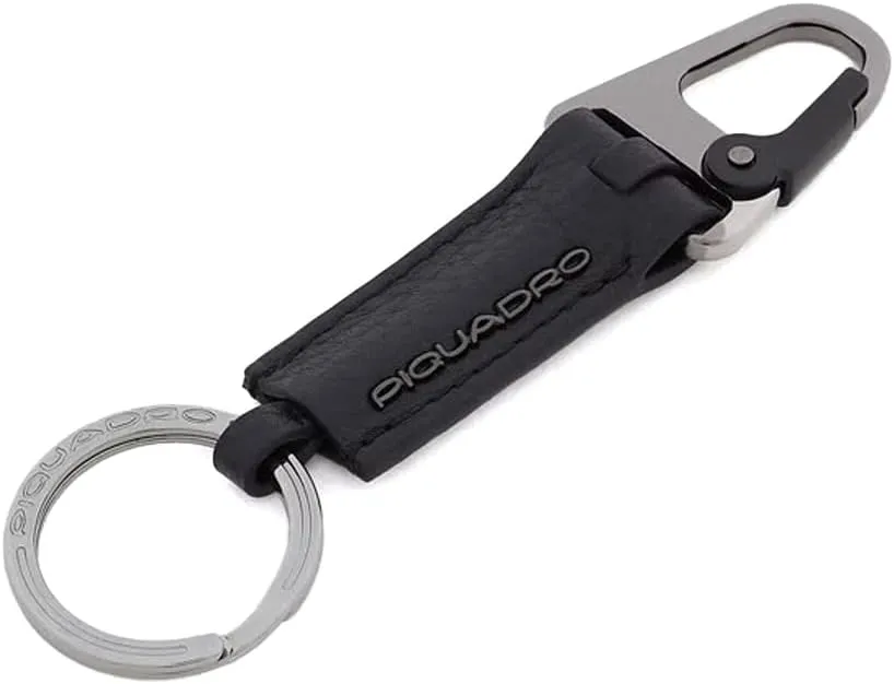 PIQUADRO Modus Leather Keyring with Carabiner and Ring, Black, Taglia unica, European
