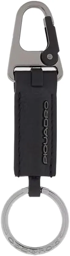 PIQUADRO Modus Leather Keyring with Carabiner and Ring, Black, Taglia unica, European