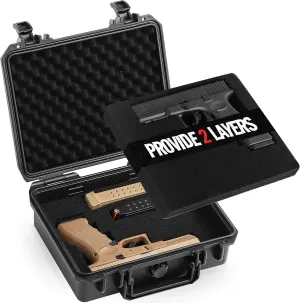 Pistol Case for Multiple Handguns & Magazines, Heavy-Duty Waterproof Hard Shell Travel Gun Case, Firearm Carrying Case Fits Glock, Beretta, S&W, Sig Sauer with Pre-cut Foam