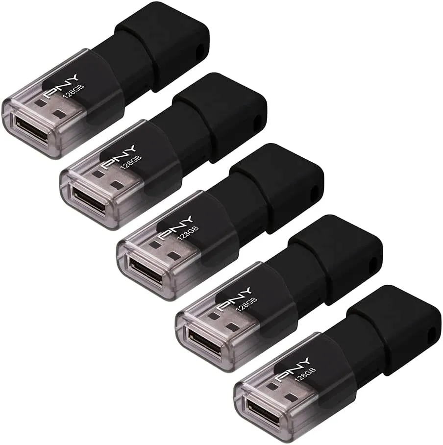PNY 128GB Attaché 3 USB 2.0 Flash Drive, Black (Pack of 5)