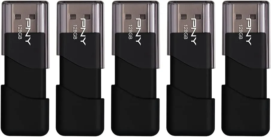 PNY 128GB Attaché 3 USB 2.0 Flash Drive, Black (Pack of 5)