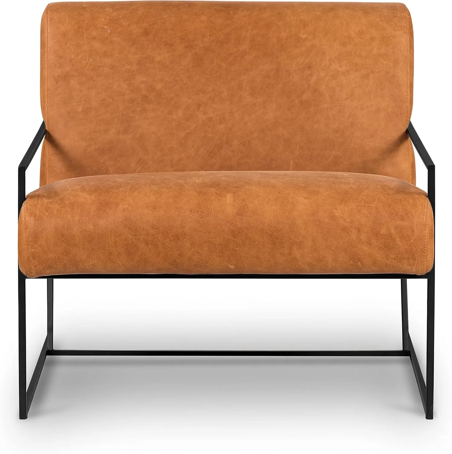 POLY & BARK Bo Lounge Chair in Full-Grain Pure-Aniline Italian Leather, Cognac Tan