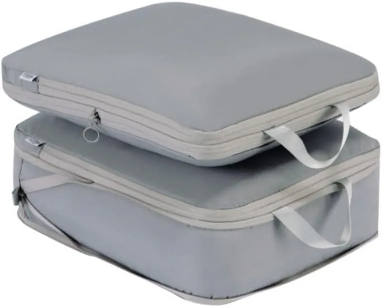 Portable Travel Compression Packing Cubes Bag Clothes Organizers Waterproof Luggage Storage Cases Drawer Bags Storage Organizer(Gray M,1PSC)