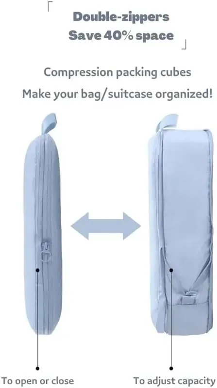 Portable Travel Compression Packing Cubes Bag Clothes Organizers Waterproof Luggage Storage Cases Drawer Bags Storage Organizer(Gray M,1PSC)