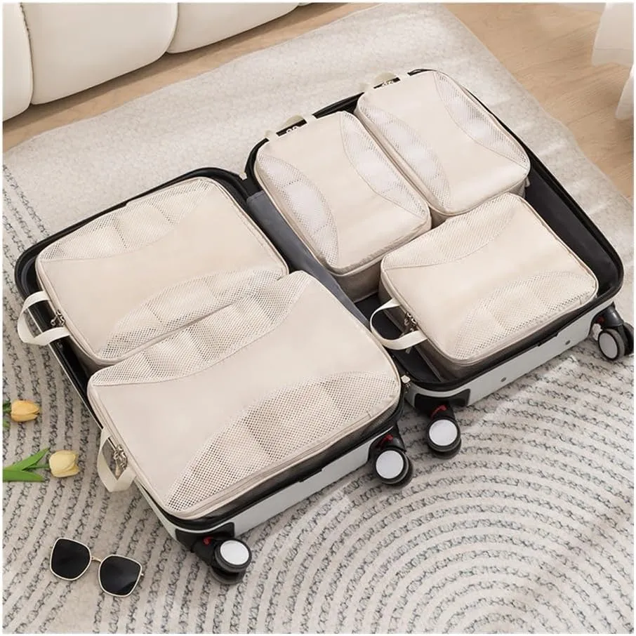 Portable Travel Compression Packing Cubes Bag Clothes Organizers Waterproof Luggage Storage Cases Drawer Bags Storage Organizer(Gray M,1PSC)