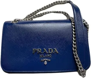 Prada Pattina Saffiano Patent Leather Shoulder Bag, Ink Blue