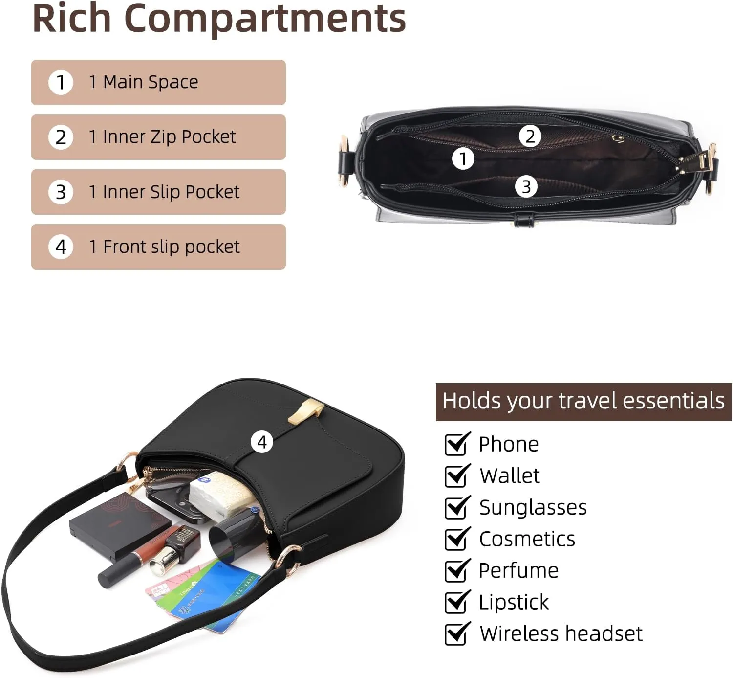 Prettyzys Crescent Shoulder Bag for Women, Vintage Retro Vegan Leather Clutch Tote Handbags Crossbody Bags Handbag for Women