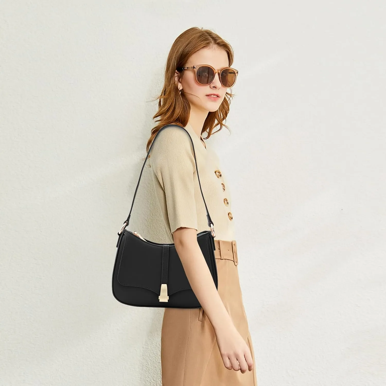 Prettyzys Crescent Shoulder Bag for Women, Vintage Retro Vegan Leather Clutch Tote Handbags Crossbody Bags Handbag for Women