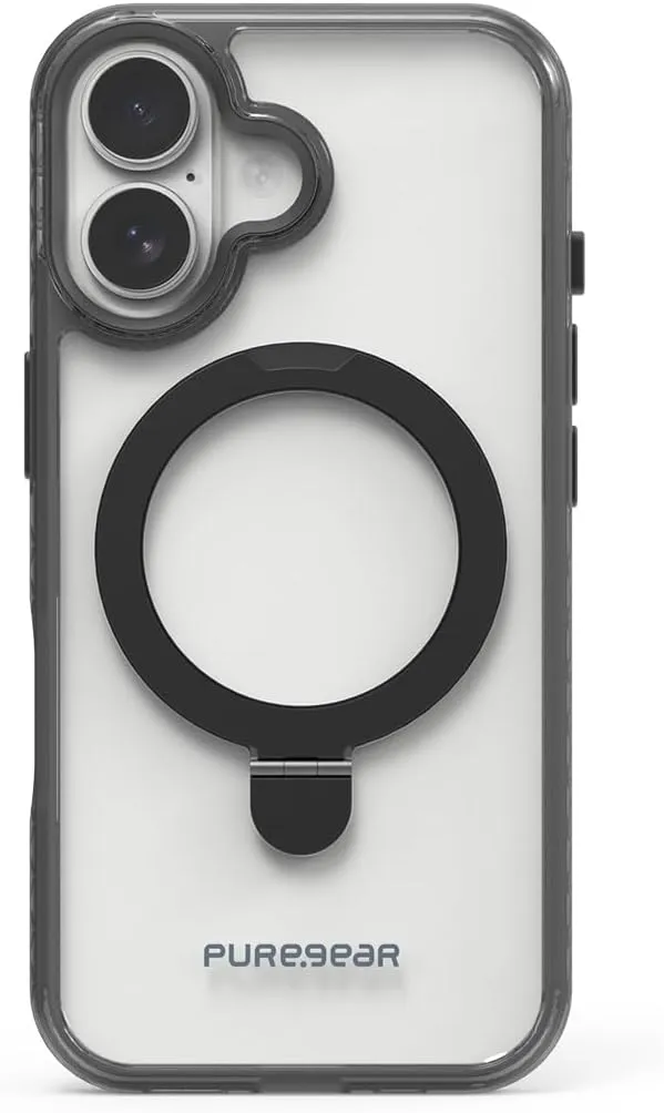 PureGear Slim Shell PLUS Kik for Apple iPhone 16 Plus (2024), Compatible with MagSafe Charging, Scratch-Resistant & Durable Protection, iPhone 16 Plus MagSafe Case with Ring Grip KickStand, ClearBlack