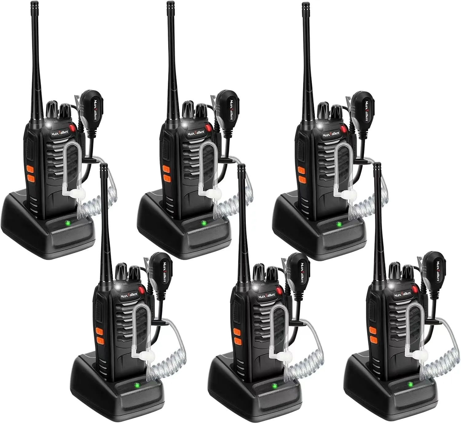 Radios Walkie Talkies Long Range: MaxTalker MT-8S Rechargeable Walkie Talkies with Earpiece, VOX, Flashlight,1500mAh Battery with Type-C Charging for Adults, Work, Camping Essentials, 6 Pack