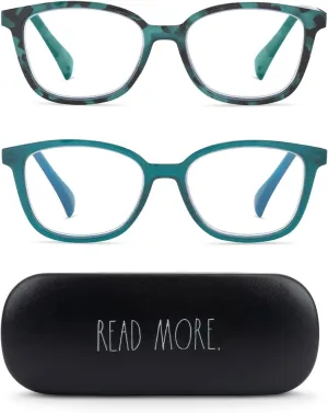 Rae Dunn "NALA Blue Light Blocking Reading Glasses - 2 Pack w/READ MORE Signature Font Hard Case