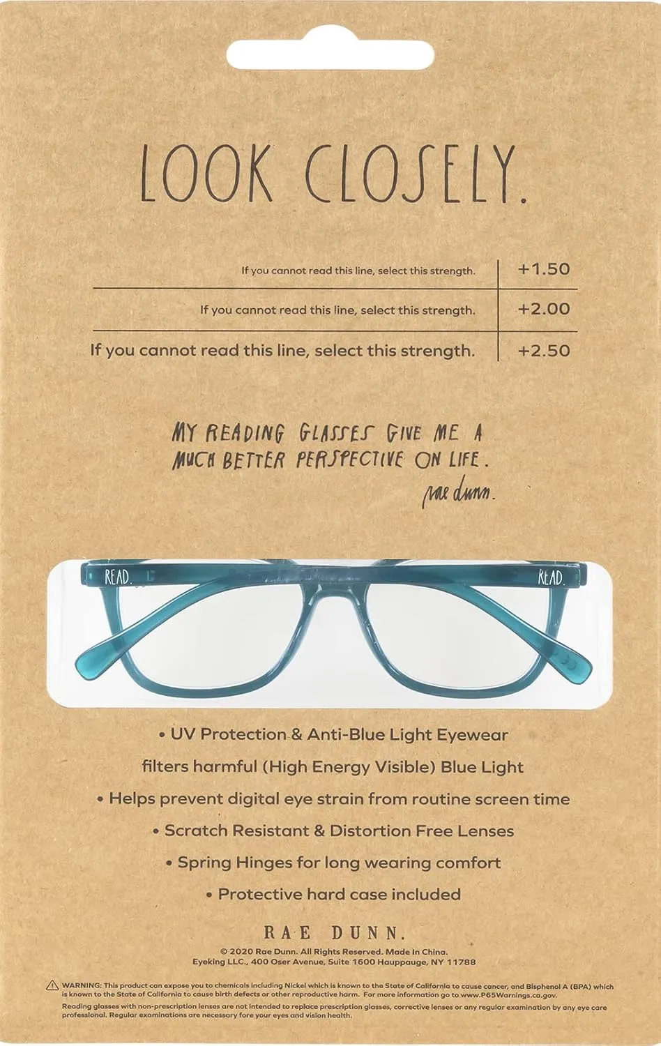 Rae Dunn "NALA Blue Light Blocking Reading Glasses - 2 Pack w/READ MORE Signature Font Hard Case