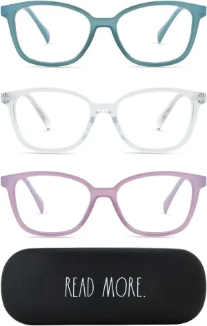 Rae Dunn "NALA Premium Reading Glasses - 3 Pack w/READ MORE Signature Font Hard Case