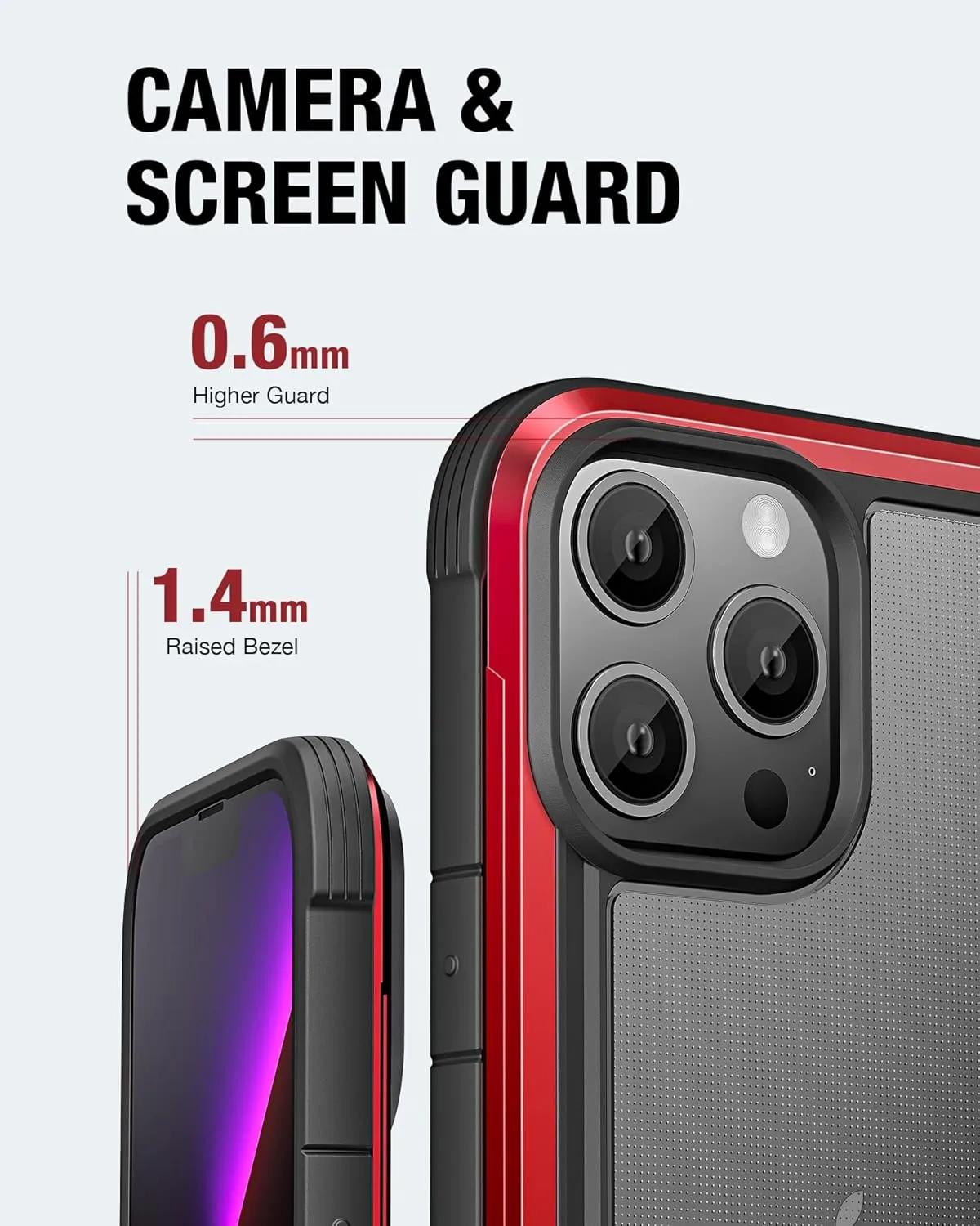 RAPTIC Shield for iPhone 13 Pro Max Case, Shockproof Protective Clear Case, Military 10ft Drop Tested, Durable Aluminum Frame, Anti-Yellowing Technology Case for iPhone 13 Pro Max, Red