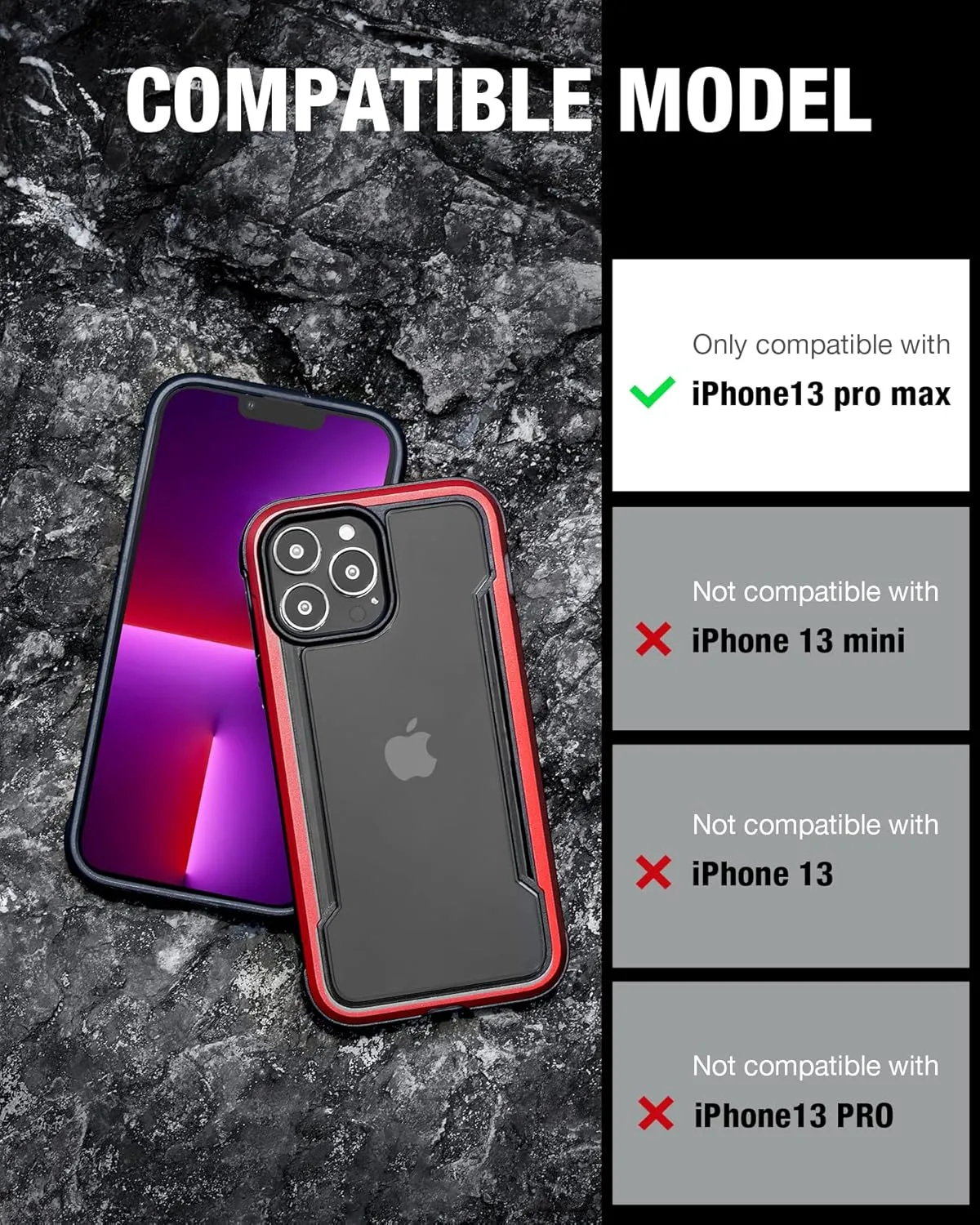 RAPTIC Shield for iPhone 13 Pro Max Case, Shockproof Protective Clear Case, Military 10ft Drop Tested, Durable Aluminum Frame, Anti-Yellowing Technology Case for iPhone 13 Pro Max, Red