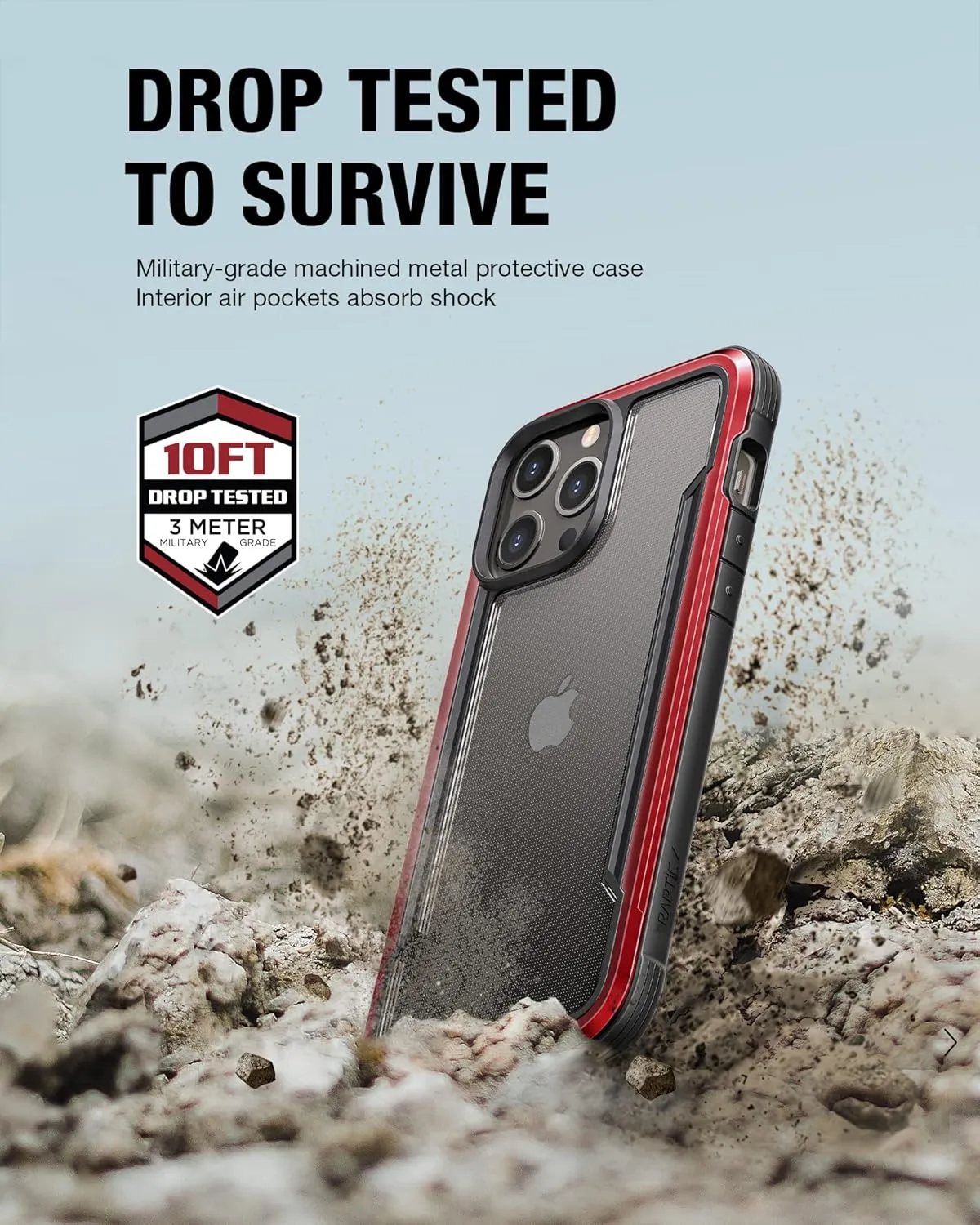 RAPTIC Shield for iPhone 13 Pro Max Case, Shockproof Protective Clear Case, Military 10ft Drop Tested, Durable Aluminum Frame, Anti-Yellowing Technology Case for iPhone 13 Pro Max, Red