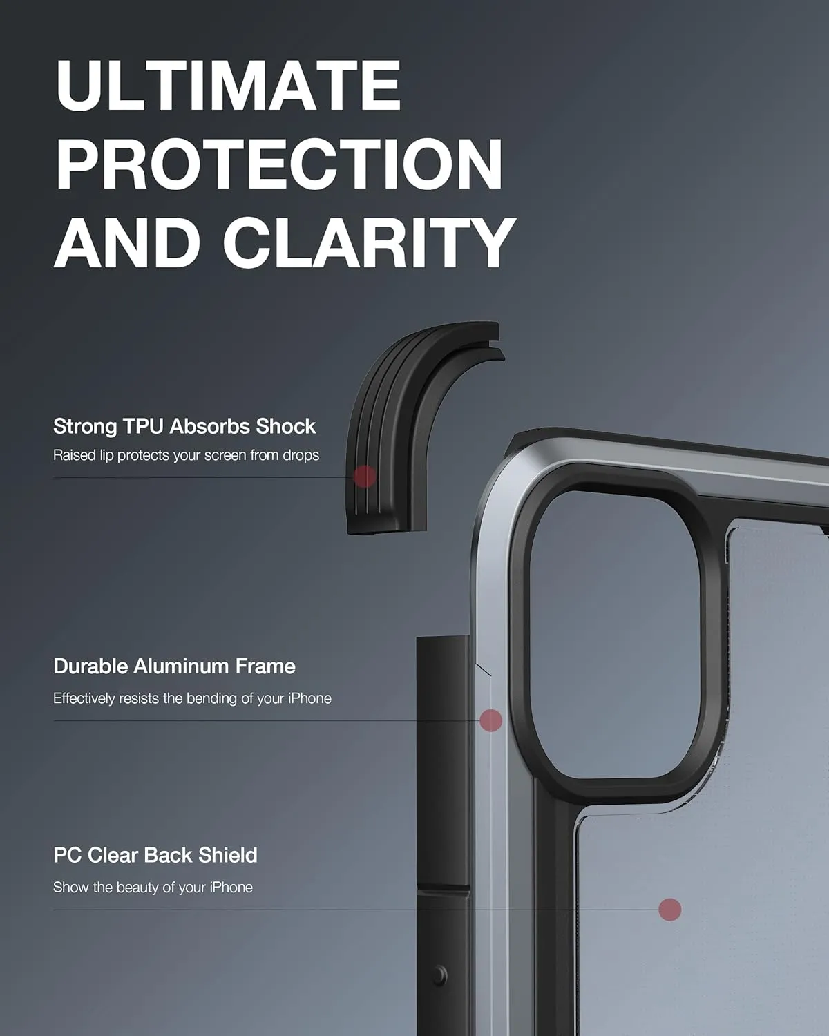 RAPTIC Shield for iPhone 13 Pro - Shockproof Clear Case, Military 10ft Drop Tested, Durable Aluminum Frame, Anti-Yellowing Technology, Black