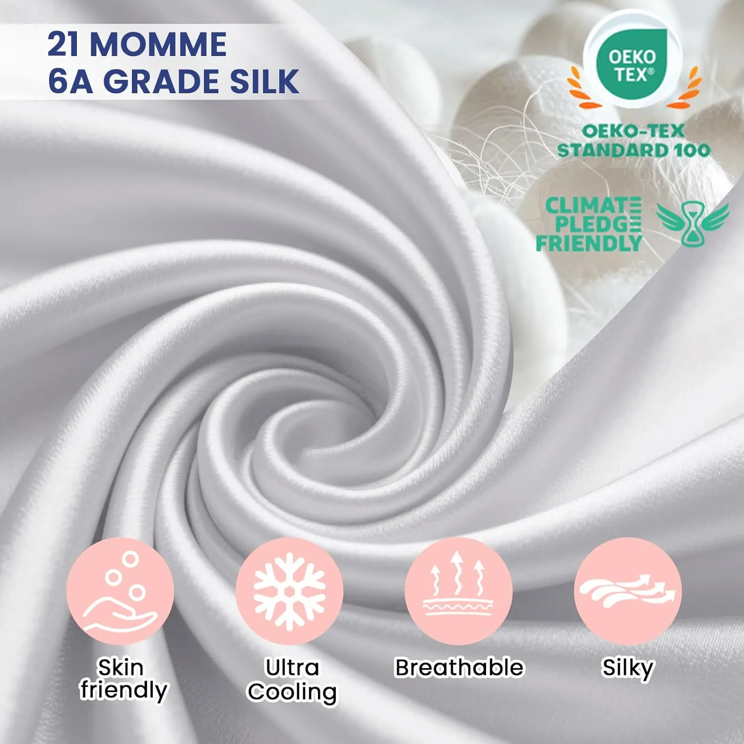 Ravmix Silk Pillow Cases with Zipper, 21 Momme Mulberry Silk Pillowcase for Hair Skin Health, Soft Smooth Breathable Cool Pillow Cover for Beauty Sleep with Gift Box(Standard 20"x26", Pure White) 1PC