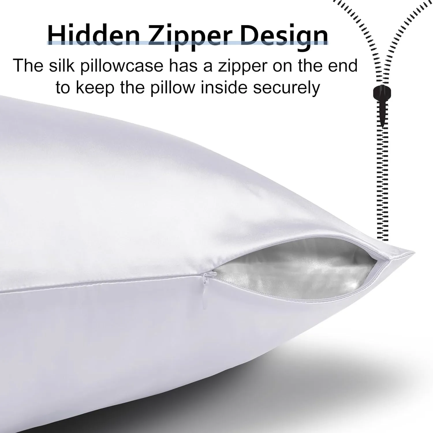 Ravmix Silk Pillow Cases with Zipper, 21 Momme Mulberry Silk Pillowcase for Hair Skin Health, Soft Smooth Breathable Cool Pillow Cover for Beauty Sleep with Gift Box(Standard 20"x26", Pure White) 1PC