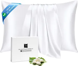 Ravmix Silk Pillow Cases with Zipper, 21 Momme Mulberry Silk Pillowcase for Hair Skin Health, Soft Smooth Breathable Cool Pillow Cover for Beauty Sleep with Gift Box(Standard 20"x26", Pure White) 1PC