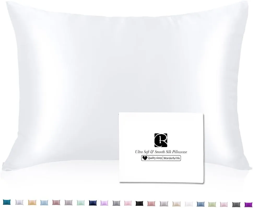 Ravmix Silk Pillow Cases with Zipper, 21 Momme Mulberry Silk Pillowcase for Hair Skin Health, Soft Smooth Breathable Cool Pillow Cover for Beauty Sleep with Gift Box(Standard 20"x26", Pure White) 1PC