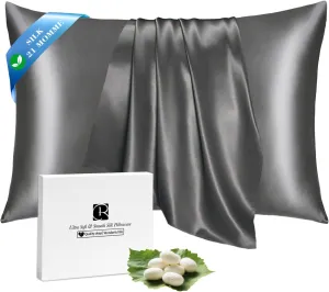 Ravmix Silk Pillow Cases with Zipper, 21 Momme Mulberry Silk Pillowcase for Hair Skin Health, Soft Smooth Breathable Cooling Pillow Cover for Beauty Sleep with Gift Box(Standard 20"x26", Space Grey)