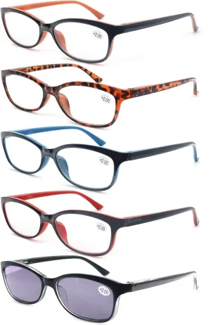 Reading Glasses Womens Colorful Ladies Sun Readers  1.00 Cheaters Glasses Lightweight Comfortable Frame Read Outdoors 5 Pack