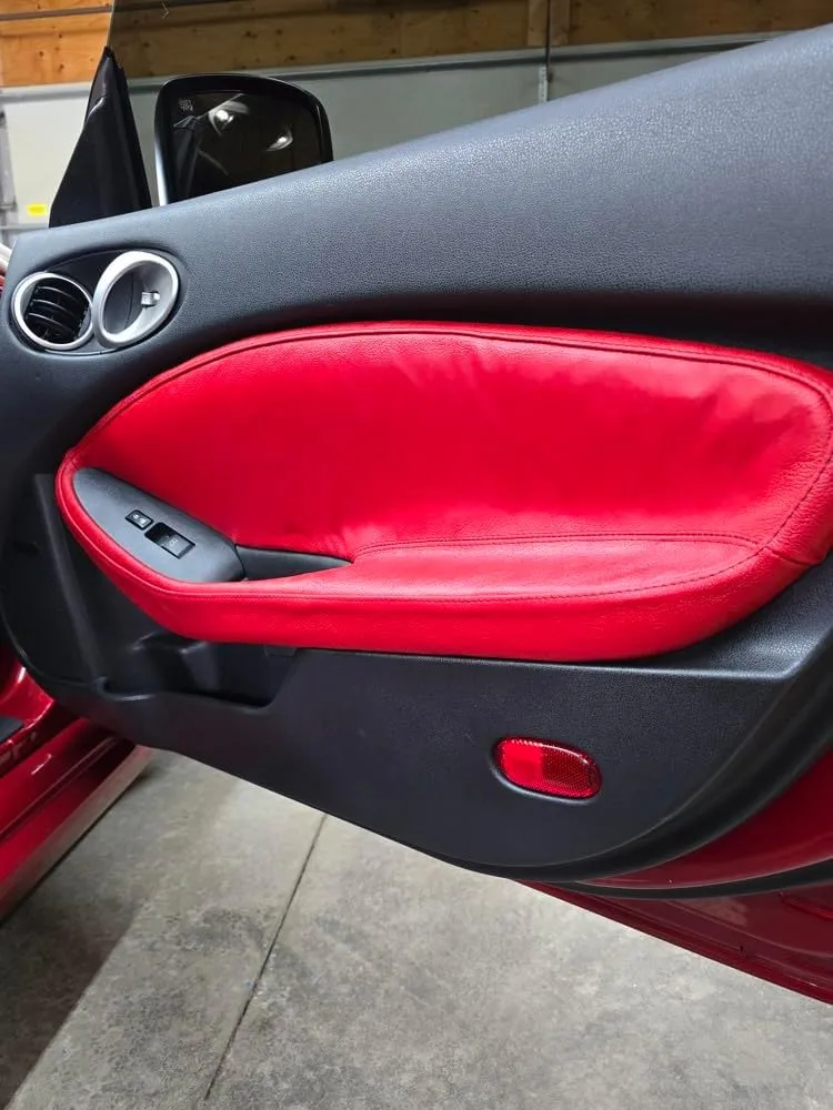 RedlineGoods Door Insert Covers Compatible with Nissan 370Z 2009-20. Tailor Made - not Universal. Genuine top-Grade Italian Black Suede (Alcantara) with Silver Thread