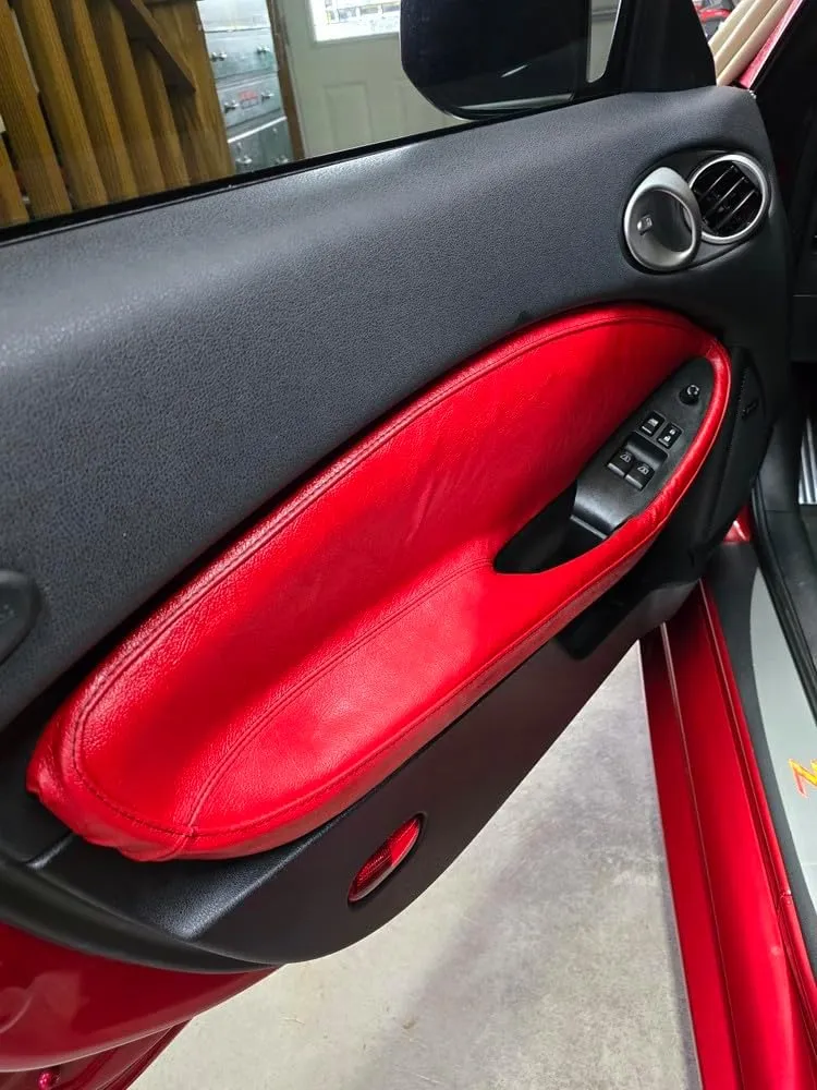 RedlineGoods Door Insert Covers Compatible with Nissan 370Z 2009-20. Tailor Made - not Universal. Genuine top-Grade Italian Black Suede (Alcantara) with Silver Thread
