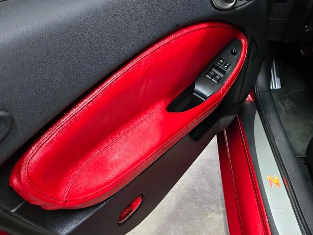 RedlineGoods Door Insert Covers Compatible with Nissan 370Z 2009-20. Tailor Made - not Universal. Genuine top-Grade Italian Black Suede (Alcantara) with Silver Thread