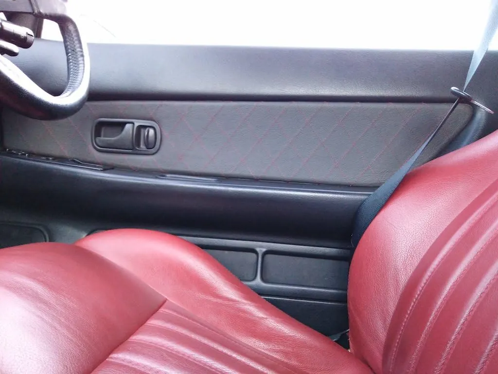 RedlineGoods Door Insert Covers - Front Compatible with Nissan Skyline R32 1989-93. Tailor Made - not Universal. Genuine top-Grade Italian Black Suede (Alcantara) with Blue Thread