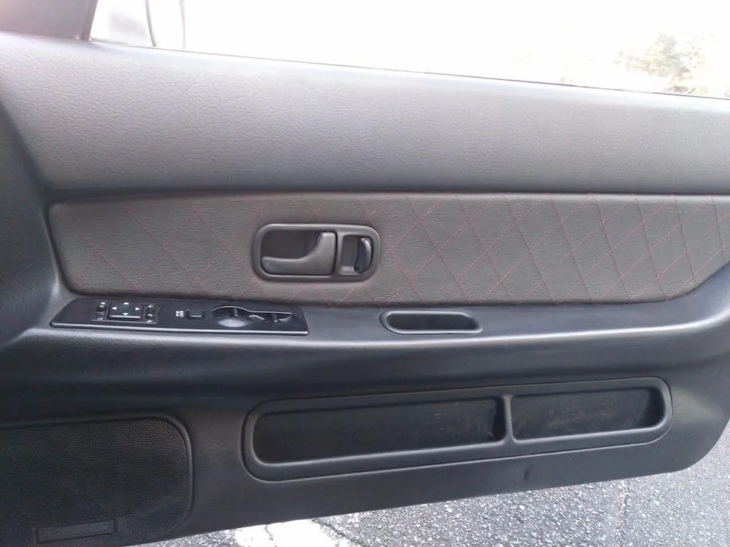 RedlineGoods Door Insert Covers - Front Compatible with Nissan Skyline R32 1989-93. Tailor Made - not Universal. Genuine top-Grade Italian Black Suede (Alcantara) with Blue Thread