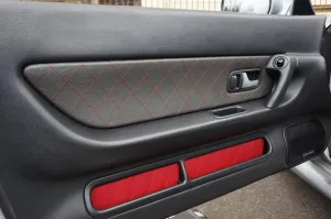 RedlineGoods Door Insert Covers - Front Compatible with Nissan Skyline R32 1989-93. Tailor Made - not Universal. Genuine top-Grade Italian Black Suede (Alcantara) with Blue Thread