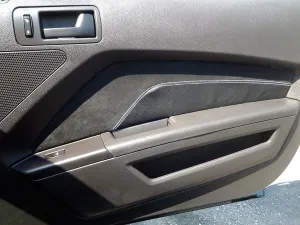 RedlineGoods Door Insert Covers - GT Style v.1 Compatible with Ford Mustang 2010-14. Tailor Made - not Universal. Genuine top-Grade Italian Black Suede (Alcantara) with Silver Thread