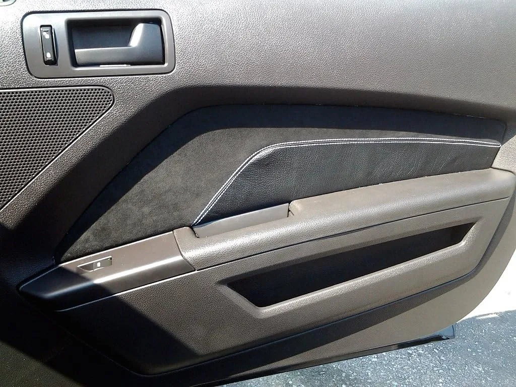 RedlineGoods Door Insert Covers - GT Style v.1 Compatible with Ford Mustang 2010-14. Tailor Made - not Universal. Genuine top-Grade Italian Black Suede (Alcantara) with Silver Thread