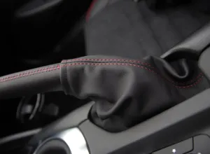 RedlineGoods ebrake Boot Compatible with Fiat 124 Spider 2016-21. Tailor Made - not Universal. Genuine top-Grade Italian Black Suede (Alcantara) with Red Thread