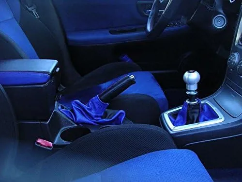 RedlineGoods ebrake Boot Compatible with Subaru Impreza 2005-07. Tailor Made - not Universal. Genuine top-Grade Italian Black Suede (Alcantara) with Blue Thread